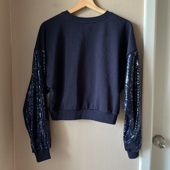 CULPOS x INC Collaboration Navy Blue Sequin Crop Sweatshirt - Picture 10 of 10